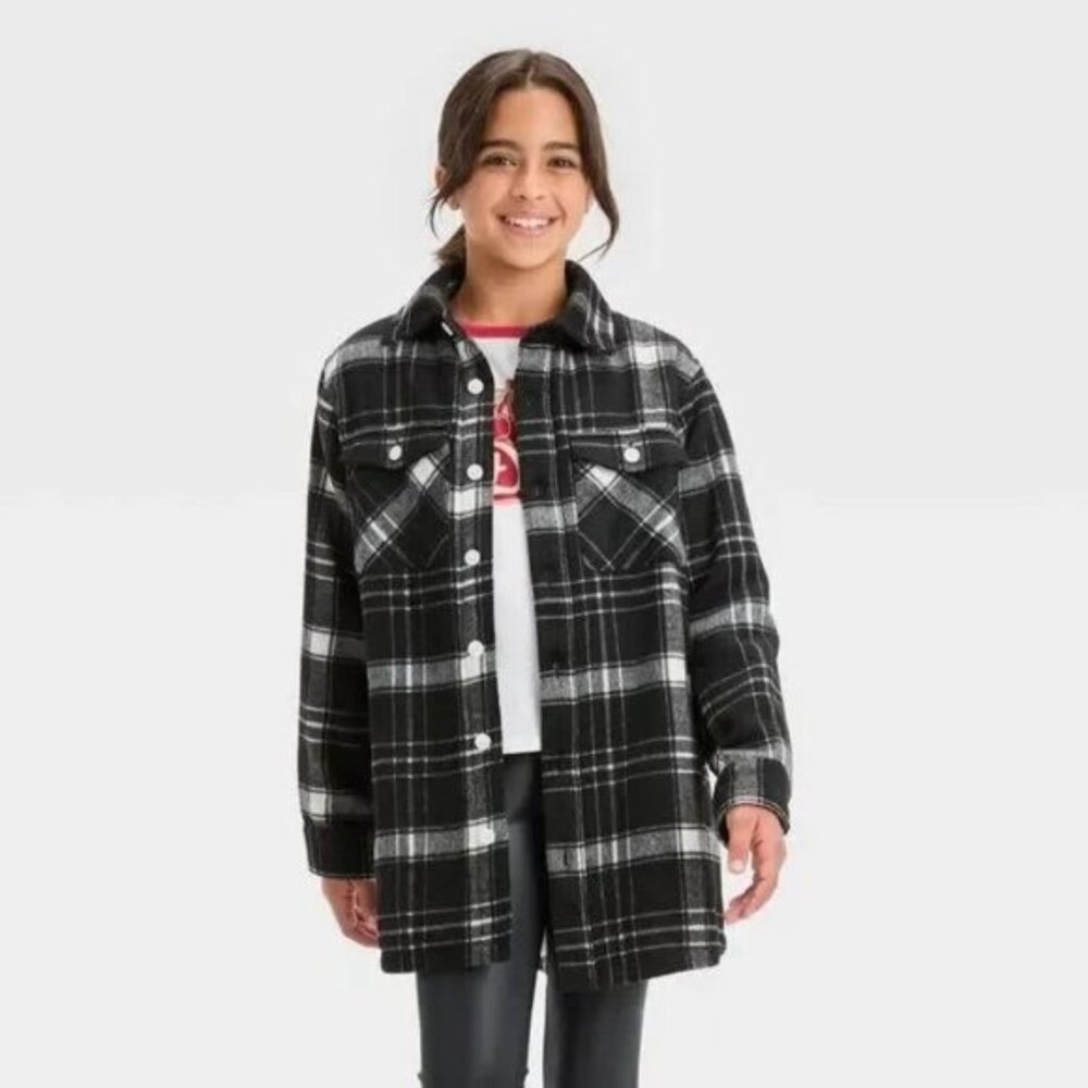 Girls' Cozy Lined Plaid Shacket - Art Class - XL
